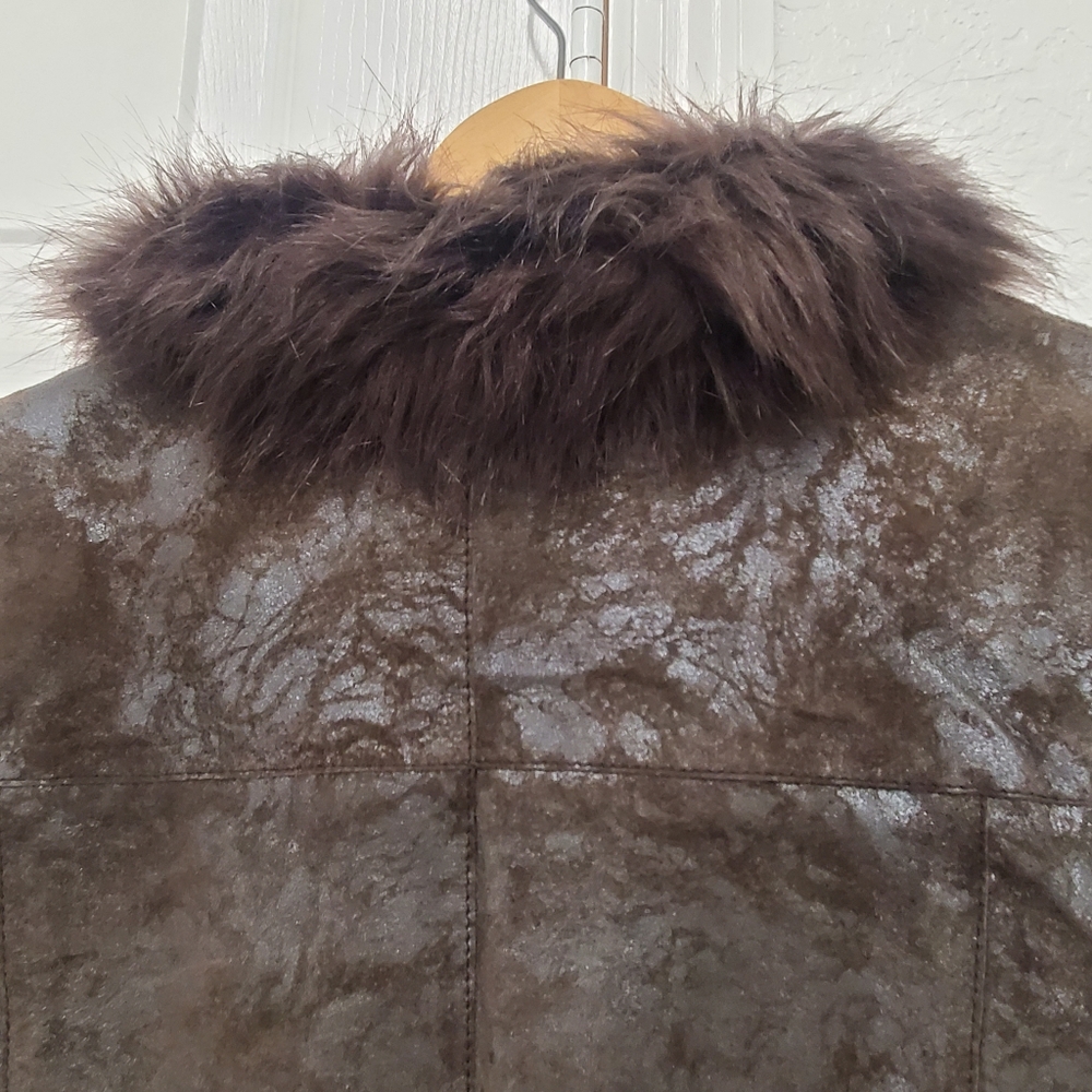 Vintage Women's Vest Brown Suede Leather/Faux Fur XL - Picture 8 of 9